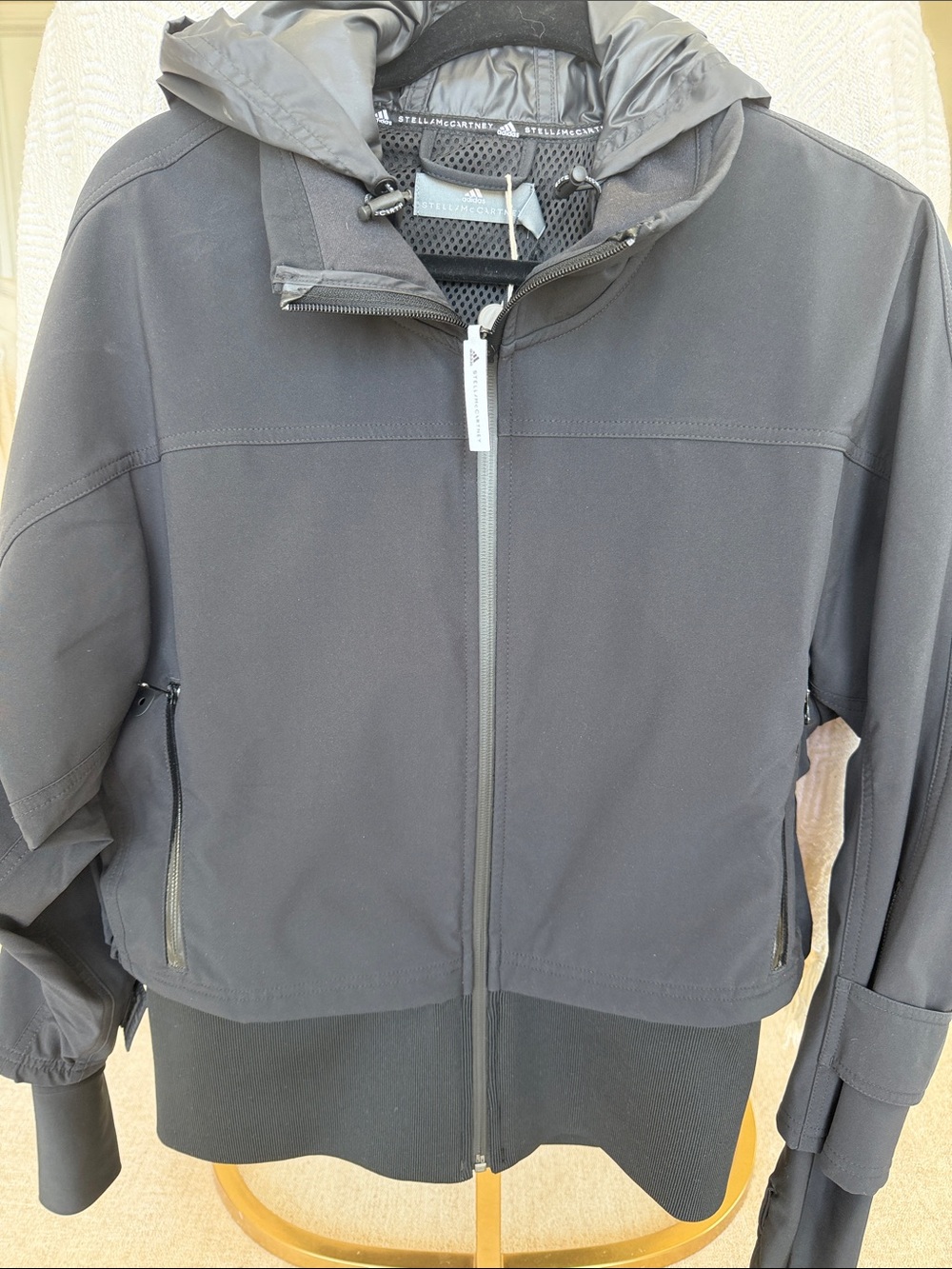 Stella McCartney Black Hooded Windbreaker Jacket with Rib Hem